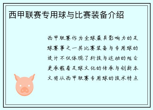 西甲联赛专用球与比赛装备介绍